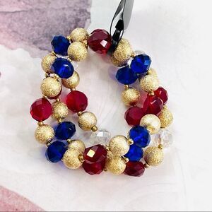 Jaclyn Smith Red, Clear, Blue, Gold beaded bracelet NWT